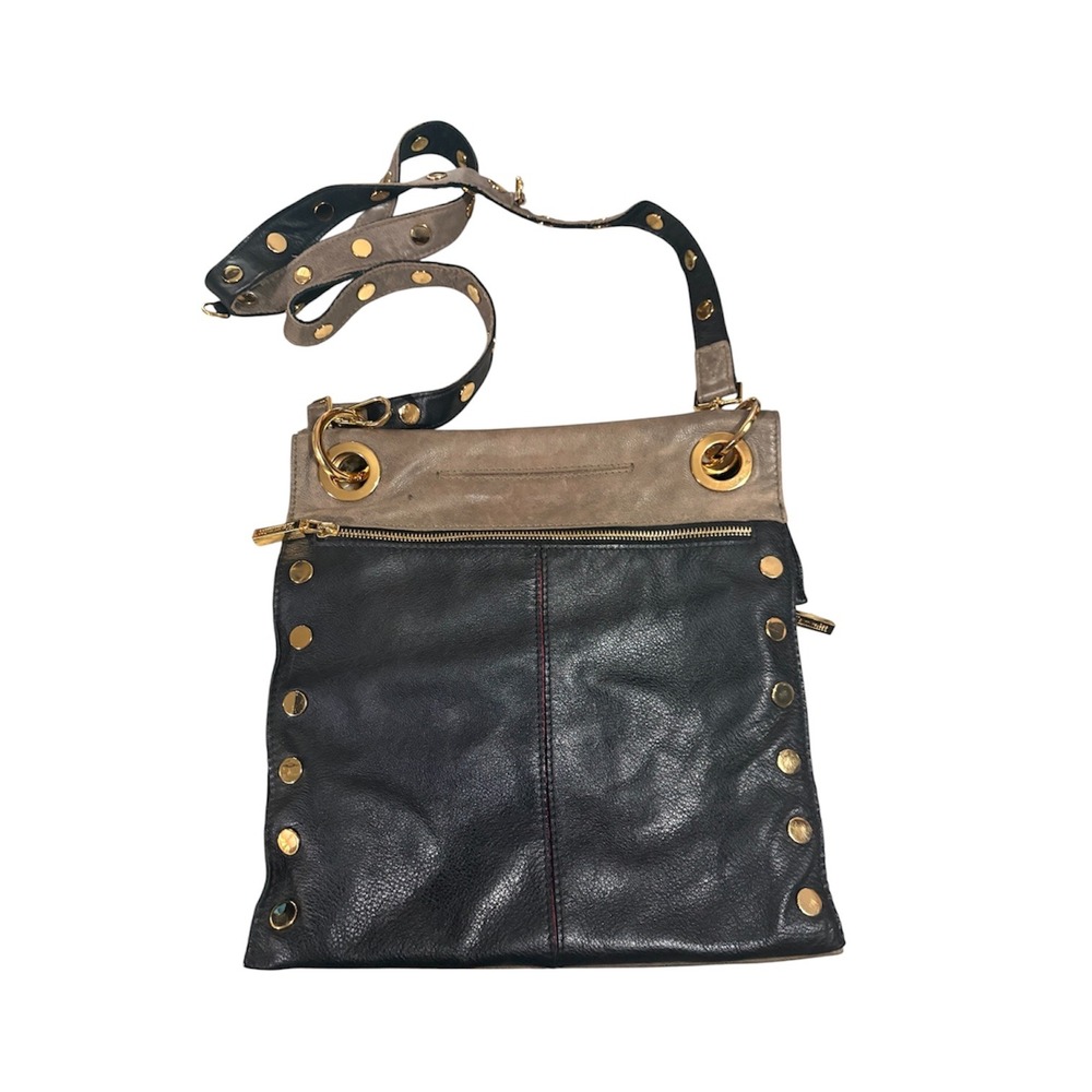Hammitt Montana Large Reversible Crossbody Leather Bag Pewter/Black Gold Studs - Picture 2 of 9